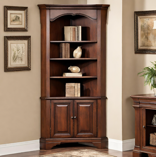 Traditional Wood Outside Corner Bookcase in Brown